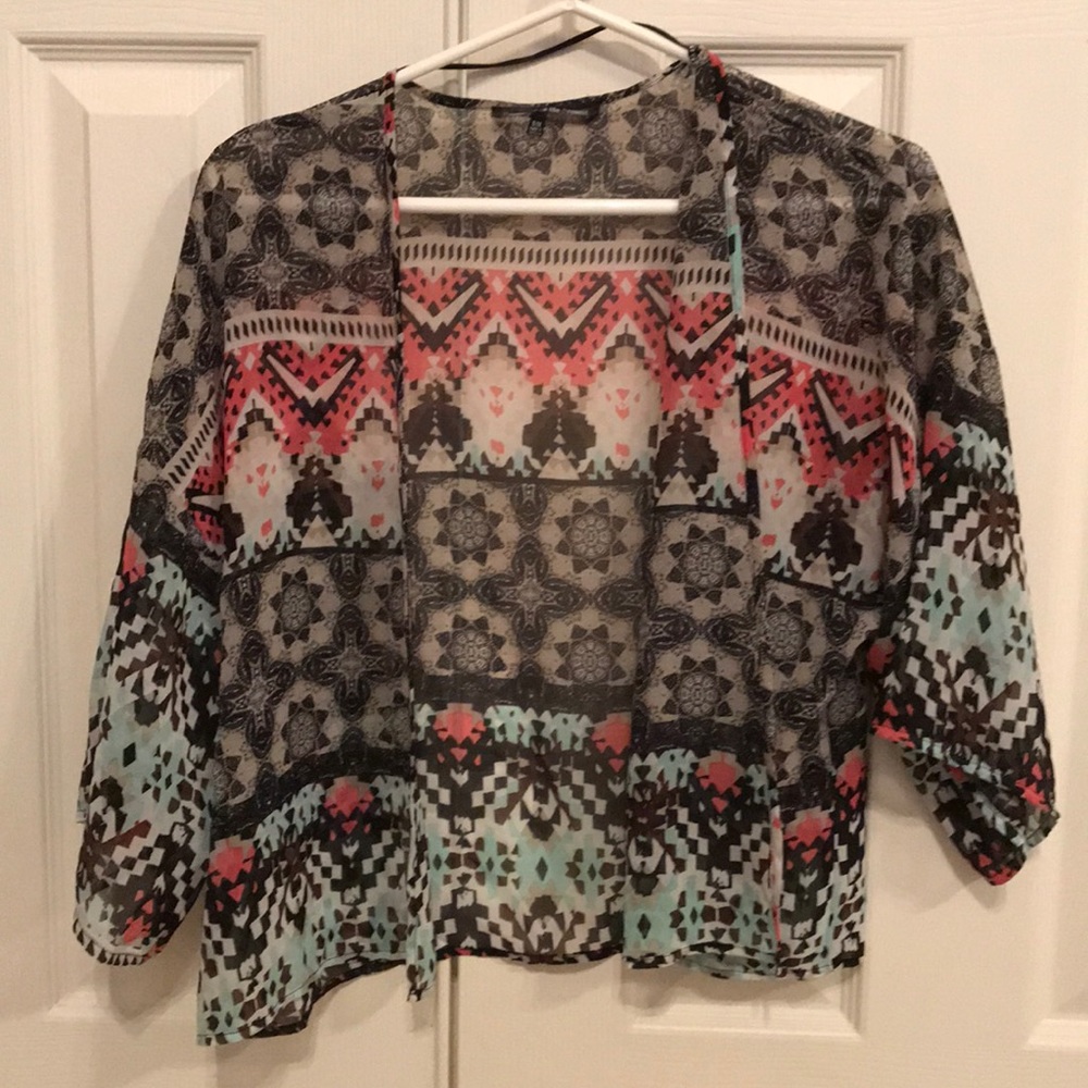 shear printed cardigan